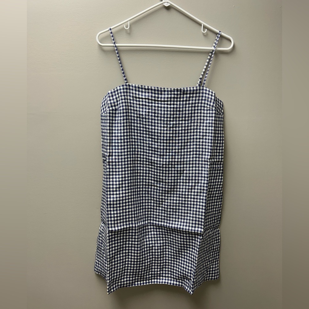The Drop Women’s Seville Linen Mini Shift Dress – Skipper Blue Gingham